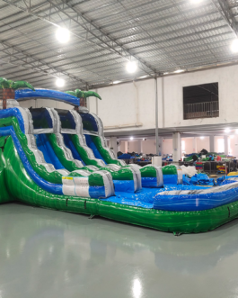 15′ Green Gush Center Climb Water Slide For Sale