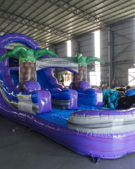 15′ Purple Plunge Single Lane Round Top Water Slide For Sale