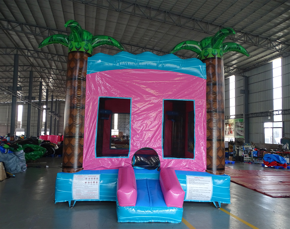 Teal/Pink Palms Bounce House For Sale